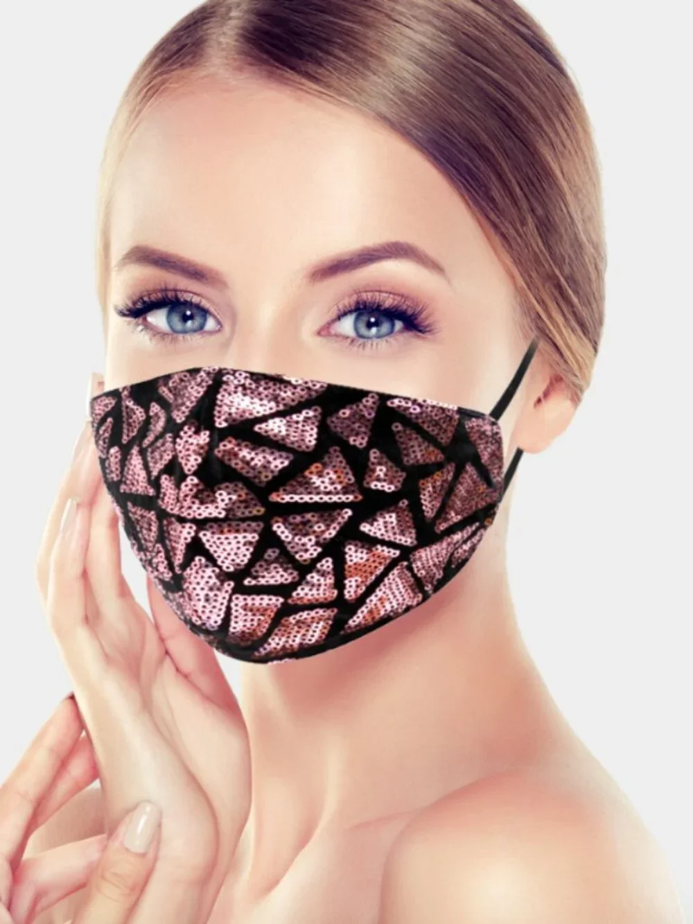 Rose Gold Sequin Face Mask Geometric Triangle Festival Concert Party NWT